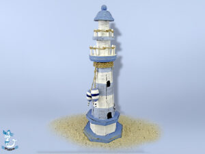 Leuchtturm aus Holz 35 cm hellblau/weiß