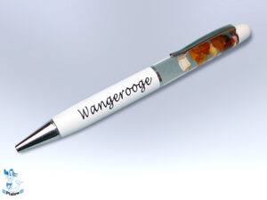 Kugelschreiber „Wangerooge“, mit Bernstein gefüllt, Acryl