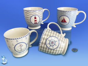 Becher Porzellan 4 Motive 450ml 10cm