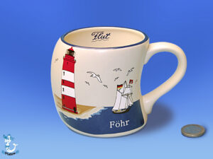 Becher „Leuchtturm Föhr“, 9 cm, gebogen