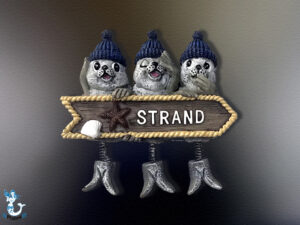 Magnet Seehund-Trio mit Schild „Strand“, 8,5x8 cm
